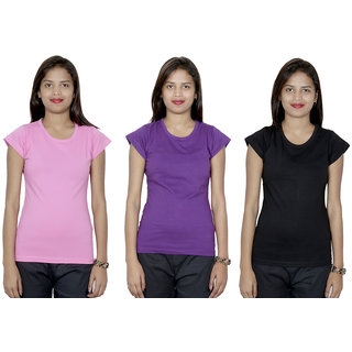 IndiWeaves Women's Cotton  Solid T-Shirt Combo 3 (Pack of 3 T-Shirt)