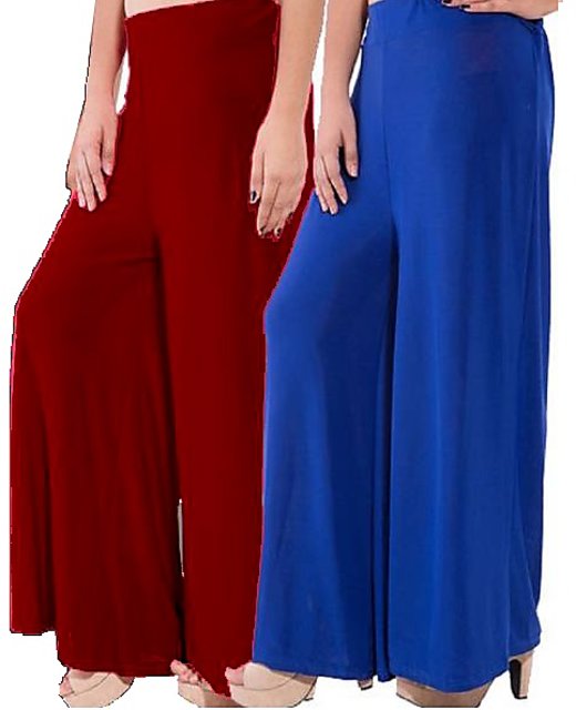 Buy Women's Stretchy Lycra Wide Leg Palazzo Pants Pack of 2 Free Size  Online - Get 64% Off
