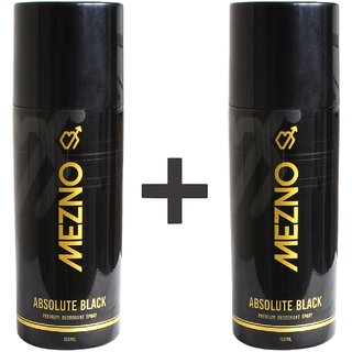 Mezno Absolute Black Premium Fragrance Deodorant Body Spray For Men - 24 Hrs Fresh Power Deo - 150ml (Buy 1 Get 1 Free )
