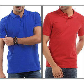 Royal Blue and Red Collar T-shirt Combo
