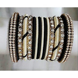 Silk thread shop bangles black colour