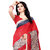 SuratTex Red Cotton Printed Saree With Blouse