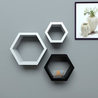 Driftingwood Wall Shelf Rack Hexagon Shape Storage Shelves Driftingwood Wall Shelf Rack Hexagon Shape Storage Shelves Set Of 3 White Black