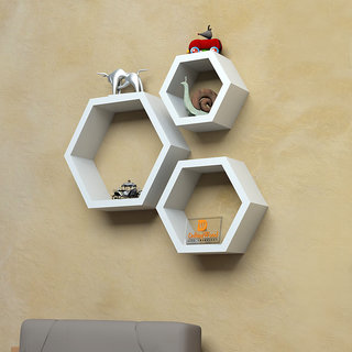Driftingwood Wall Shelf Rack Hexagon Shape Storage Shelves Driftingwood Wall Shelf Rack Hexagon Shape Storage Shelves Set Of 3 White
