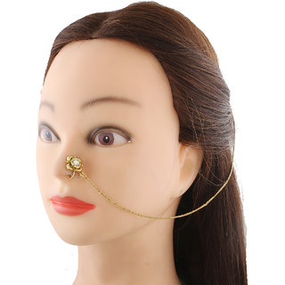 Buy Anuradha Art Golden Floral Designer Stylish Single layer Chain Nose Pin Nose Ring Dulhan Nath For Women Online 225 from ShopClues