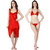 Bombshell Red Satin Short Nighty  with Lingerie 3pc Set