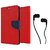 Motorola Moto G2 WALLET FLIP CASE COVER (RED) With 3.5 MM JACK Earphone