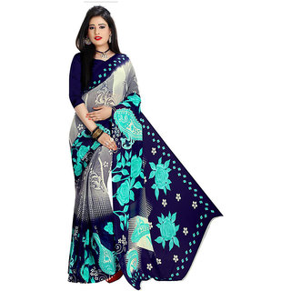 Mafatlal Blue Georgette Printed Saree With Blouse