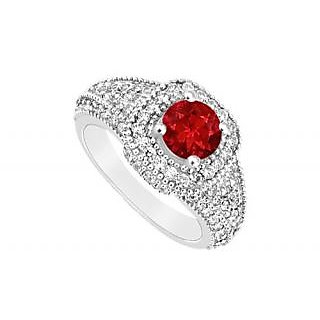 LoveBrightJewelry Authentic 14K White Gold Ruby & Diamond Engagement Ring-1.25 CT