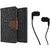 Reliance Lyf Flame 1 WALLET FLIP CASE COVER (BROWN) With 3.5 MM JACK Earphone