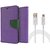 Micromax Bolt D320 WALLET FLIP CASE COVER (PURPLE) With USB CABLE