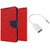 Samsung Galaxy Grand 2 G7105 WALLET FLIP CASE COVER (RED) With AUX SPLITTER