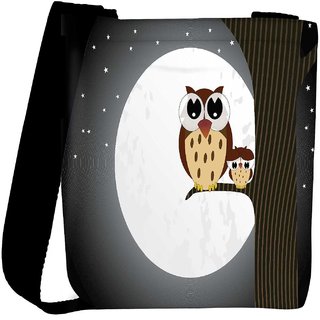 Snoogg Owl Sit On Branch With Baby Owl Designer Womens Carry Around Cross Body Tote Handbag Sling Bags RPC-4884-SLTOBAG