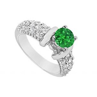 LoveBrightJewelry Voguish 14K White Gold Emerald & Diamond Engagement Ring-2.00 CT