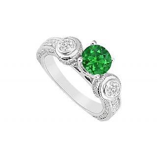LoveBrightJewelry 14K White Gold Emerald & Diamond Engagement Ring-2.00 CT