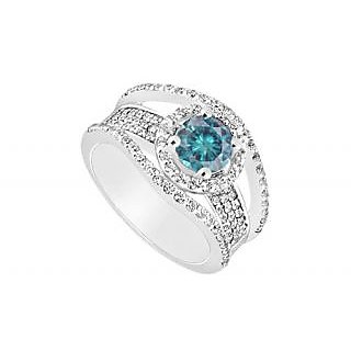 LoveBrightJewelry Exquisite Blue 14K White Gold & Diamond Engagement Ring-1.25 CT