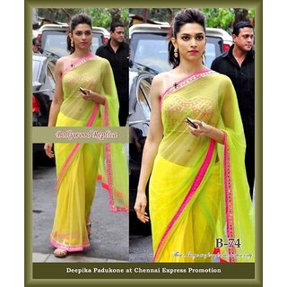 Mia Deepika Padukone In Neon Green Saree With Pink Heavy Blouse At Best Prices Shopclues Online Shopping Store Deepika padukone in saree by sabyasachi mukherjee. mia deepika padukone in neon green saree with pink heavy blouse