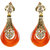 Kriaa Austrian Stone Orange Resin Pearl Gold Plated Dangle Earrings-1305742