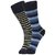 DUKK Men's Navy Blue  Blue Glean Length Cotton Lycra Socks (Pack of 2)