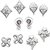 OM Jewells Rhodium Plated Silver  White Alloy Studs For Women (Combo of 5)