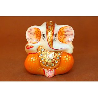 Creative Craft Marble Ganesha 3 With Hand Painting Hindu God Statue Home Decorative Handicraft Gift
