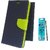 Wallet Mercury Flip Cover for Micromax Canvas A300 (BLUE) With STYLUS PEN