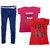Indistar Women 1 Regular Fit Denim Jeans along with belt (size-28) and 2 Cotton Printed T-Shirt (Set of -3)
