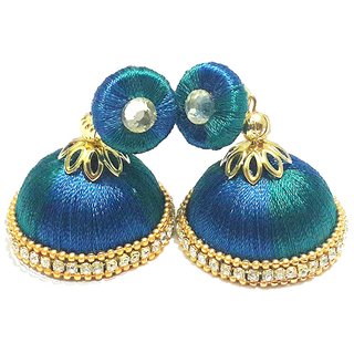 Peacock Colored Resham Jhumka