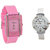 Glory Combo Of Two Watches-Baby Pink Rectangular Dial Kawa And White Circular Glory Watch
