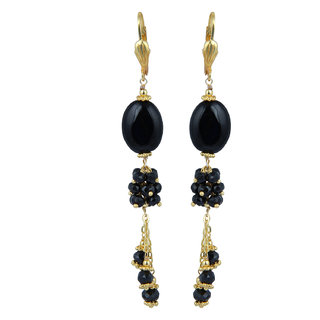                       Pearlz Ocean Contingency Black Agate and  Black Spinal Beads Earrings for Women                                              
