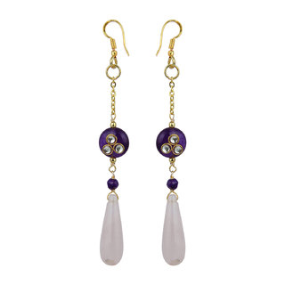                       Pearlz Ocean Blissful Rose Quartz and  Purple Jade Beads Earrings for Women                                              