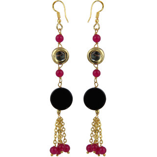                       Pearlz Ocean Thrilling Crimson Jade and  Black Agate Beads Earrings for Women                                              
