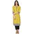 Rangriti Yellow Printed V-Neck 3/4th Sleeve Rayon Kurta