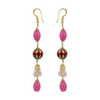                      Pearlz Ocean Magical Pink Jade and  Rose Quartz Beads Earrings for Women                                              