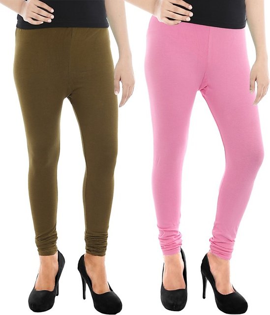 Paulzi Women's Green, Pink Leggings (Pack of 2) PZLEGGreen- Pink301