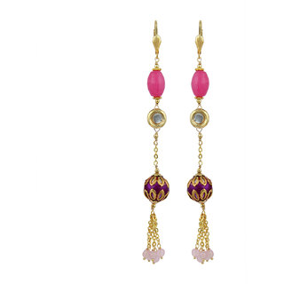                       Pearlz Ocean Delicate Jade and  Rose Quartz Beads Earrings for Women                                              