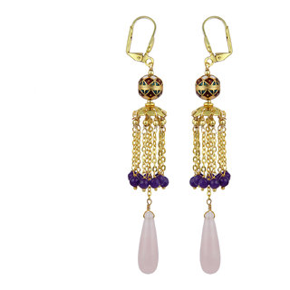                       Pearlz Ocean Exquisite Jade and  Rose Quartz Beads Earrings for Women                                              