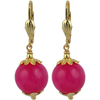                       Pearlz Ocean Dyed Quartzite Gemstone Beads Earrings For Women - Hot Pink                                              