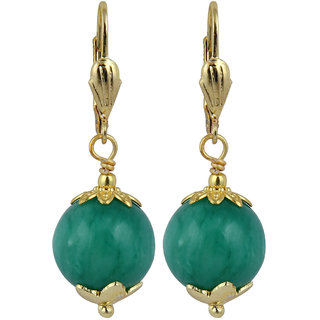                       Pearlz Ocean Green Dyed Quartzite Gemstone Beads Earrings For Women                                              