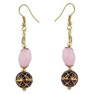                       Pearlz Ocean Immaculate Pink Jade Beads 2.5 Inches Earrings For Women                                              