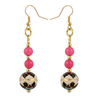                       Pearlz Ocean Meticulous Hot Pink Jade Beads 2.25 Inches Earrings For Women                                              