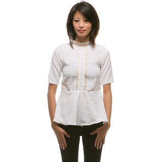White front lace casual top for women