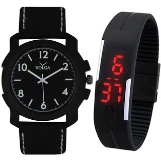 Volga Black Analog Digital Watches - Pack of 2