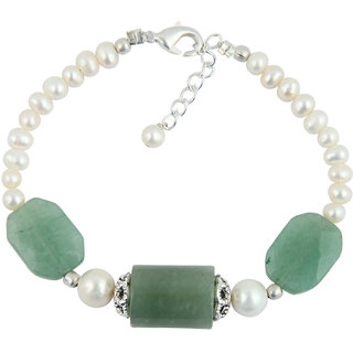                       Pearlz Ocean White Fresh Water Pearl And Green Aventurine Bracelet For Women                                              