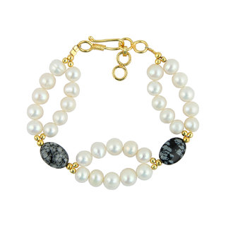                       Pearlz Ocean White Fresh Water Pearls And Snowflake 7.5 Inches Bracelet For Women                                              