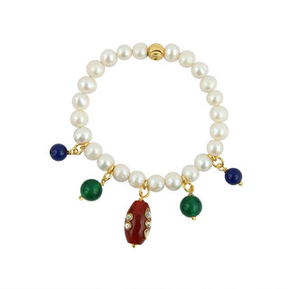                      Pearlz Ocean Fresh Water Pearl And Jade Beads 7.5 Inches Bracelet For Women                                              