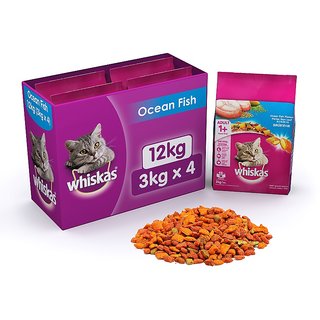 Whiskas (Adult - Cat Food) Pocket Ocean Fish, 12 kg ( 3 kg X 4  Packs)