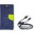 Wallet Mercury Flip Cover for Nokia Lumia 620 (BLUE) With Genuine USB Charging Data Cable