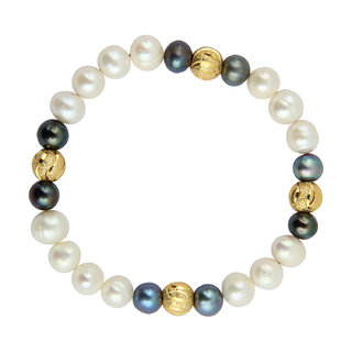                       Pearlz Ocean White And Black Stretchable 7.5 Inches Pearl Bracelet For Women                                              