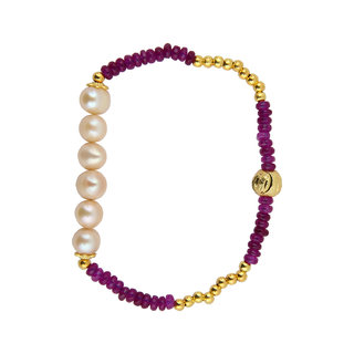                       Pearlz Ocean Fresh Water Pearl And Purple Jade Stretchable 7.5 Inches Pearl Bracelet For Women                                              